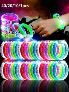40/20/10/1 LED Light-Up Bracelets, Glow In The Dark, Acrylic Material, Suitable For Bar, Wedding, Party, Carnival, Concert And Other Occasions Party Supplies, Birthday Gift - Wide Bracelet - View 2