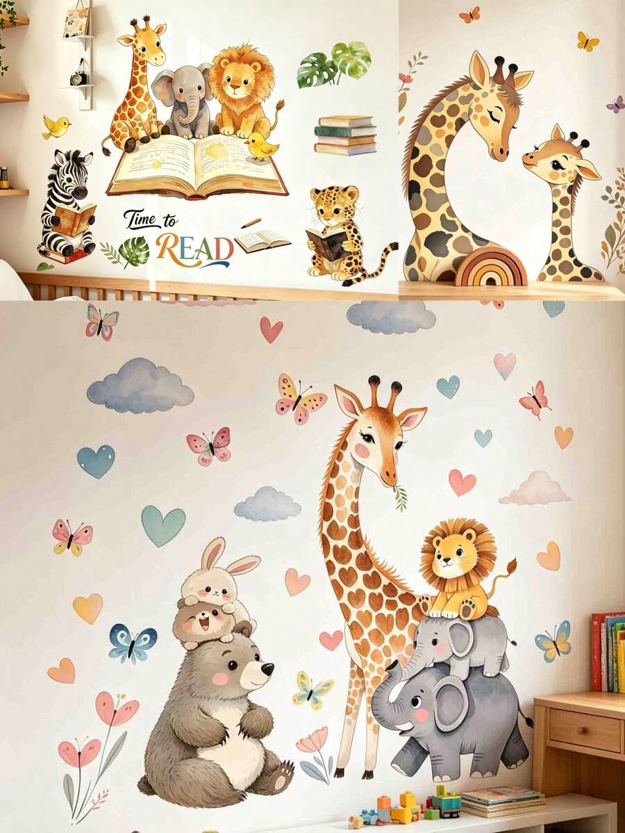Watercolor Forest Animal Gathering, Children's Room, Kindergarten, Home Decor, Wardrobe, Wall Decoration, Wall Stickers. - Multicolor - View 1