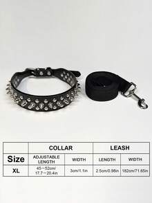2pcs Adjustable Genuine Leather Pet Dog Collar & Leash Set, PU Leather Punk Rivet Spiked Dog Collar And Leash Suit, Cat Dog Pet Collar - Multicolor - View 13