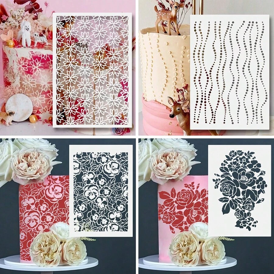 Reusable Cake Stencil Mold With Flower And Leaf Patterns, Baking Tool Suitable For Cakes, Cookies And Handicrafts | Flexible High Cake - White - View 1