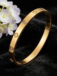 2/1pc Classy Artistic Stainless Steel Bracelet Stainless Steel Bangle, Elegant Set For Daily Wear, Dating, Parties, Lovely Gift For Family - Gold - View 2