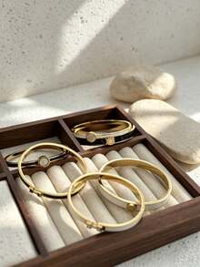2pcs/Set Luxury Enamel Roman Numeral & H Letter Oil-Drip Stainless Steel Bangle Bracelet For Women, Versatile Daily Commute & Date Accessory, Exquisite Niche Design, Suitable For Gifting And Layering, Creating A Gentle & Sophisticated Elegant - H-letter Roman Numeral Bracelet - View 2