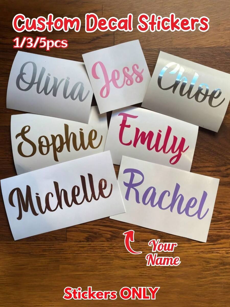 1/3/5pcs Custom Name Decal Stickers, Personalized Name Labels, Waterproof Removable Stickers, Great For Wedding Decorations, Bachelorette Party Favors, Graduation Gifts, Bridal Shower, Birthday, Bridesmaid Gift Bags, Gift Boxes, Customizable Decals. - Multicolor - View 1