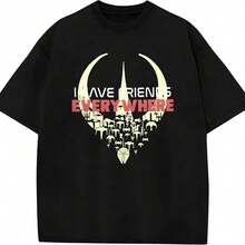 T-shirt imprimé  An-Dor "J'ai des amis partout", tenue d'été pour hommes, hauts, t-shirt pour hommes. - Noir - Voir 1