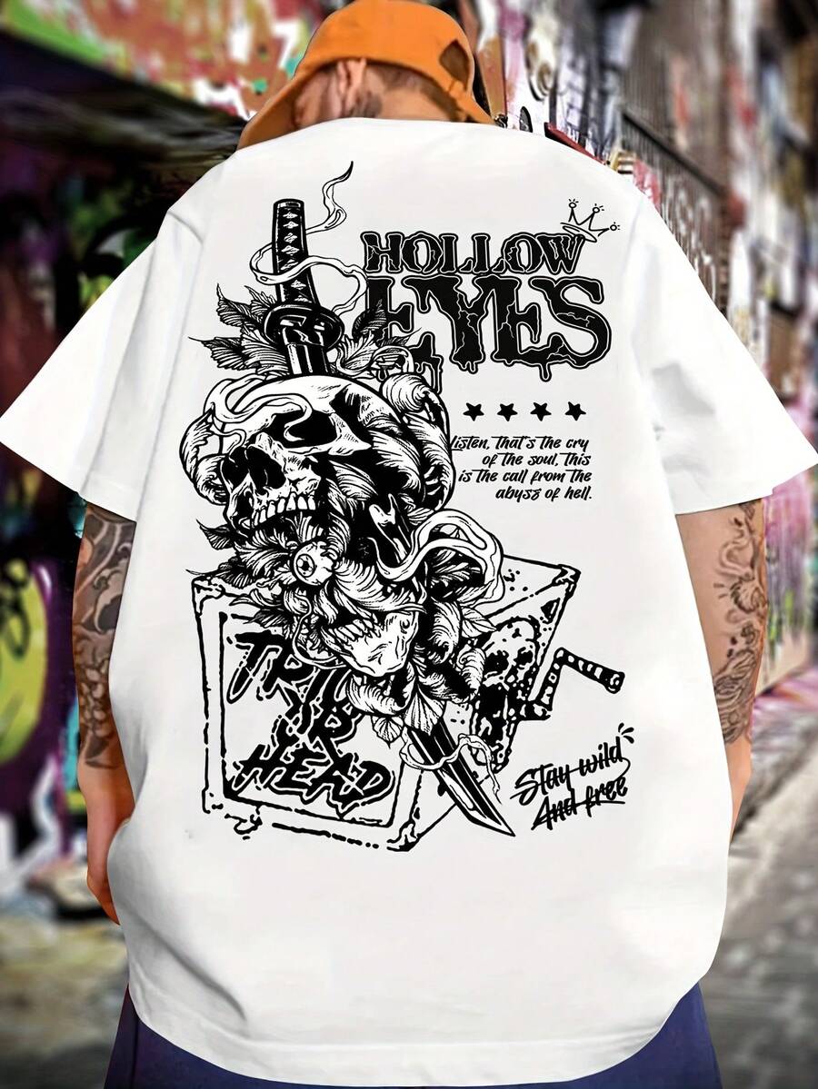 Camiseta para Hombre con Estampado de Calavera Abyss Y2K - Blanco - Ver 1