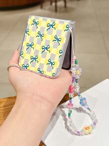 1PC Fashion Matte PC Material Simple And Cute Yellow Checkered Bow ElementFolding Phone Case, Paired With Same Color Bracelet, Can Protect And Prevent Falling For: SamsungGalaxy Zflip 3/Zflip 4/Zflip 5/Zflip 6/Zflip 7/Zflip 8/ Razr 60/ Razr 50/ Razr 70/Galaxy Z Flip7 FE - Transparent Yellow - View 13