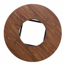 Modern And Minimalist Round Dining Table, 100 Cm In Diameter, Black Veined Wood Top, Suitable For 2-4 People (With Grey Glass Insert And Metal Stability Frame). - Brown - View 6