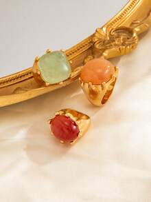 A 6-Piece Women's Vintage-Style Multi-Colored Gemstone Stacking Ring Set, Featuring A Unique Gold Ring, Suitable For Both Vacation And Everyday Wear. - Ancient Gold - View 9