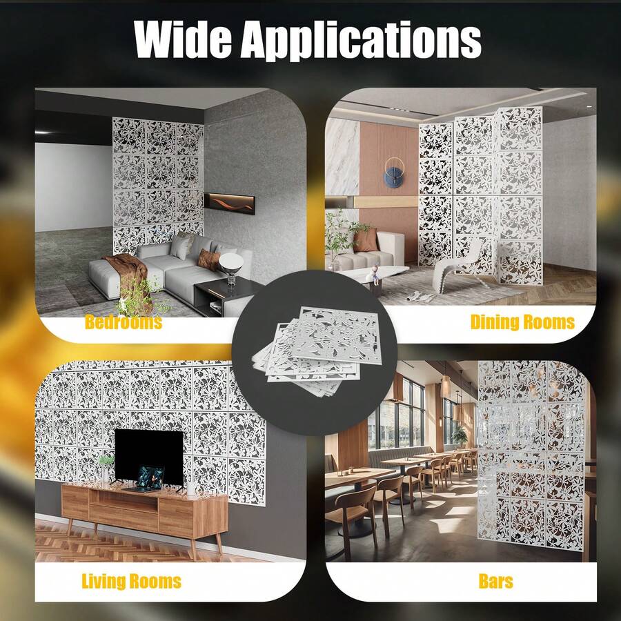 12Pcs Hollow Carved Hanging Room Divider, White PP Square Partition Screen DIY Decor With Rings For Home Hallway - 12pcs - View 1