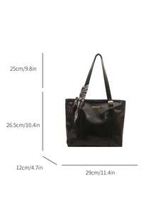 Vintage Large Capacity Handbag For Women, New Minimalist Fashion Versatile Commuter Shoulder Tote Bag - Black - View 2
