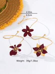 1pc/3pcs Luxury High-End Red Drip Flower Bangle Bracelet, Vintage Elegant Elegant Open Cuff Design, Niche Style, Versatile Commuter Jewelry For Women - Burgundy - View 4