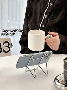 1 pieza Soporte de metal para teléfono y tableta, compatible con iPad y computadora, soporte de escritorio de doble uso, soporte de lectura reclinado para mesita de noche, soporte de lectura para escritorio de estudiante - Plateado - Ver 14