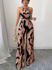 Milk Print Jumpsuit With Halter Neck And Cord 2026 - 棕 - 查看 7