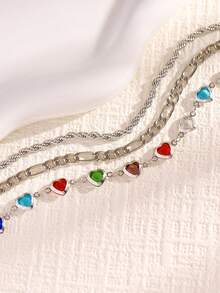 3pcs/Set Fashion Casual Rhinestone Anklet Set, Summer Versatile Personalized Jewelry For Women, Beach Vacation Chain Anklet, Accessories For Women, Gift For Friends Or Family - Silver - View 7