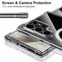 1pc Transparent Magnetic Adsorption Four-Corner Airbag Acrylic PC Backplate TPU Soft Edge Wireless Charging Compatible Protective Phone Case Compatible With Apple 17e/16pro/16promax/16plus/16/16E/15pro/15promax/15plus/15/14pro/14promax/14plus/14/13pro/13promax/13/12pro/12promax/12/11promax/11/11pro/XSmax/XR/XS/X And Galaxy S25Ultra/S25Plus/S25/S24Ultra/S24Plus/S24/S23Ultra/S23Plus/S23/S22Ultra/S22Plus/S22 - Clear - View 6