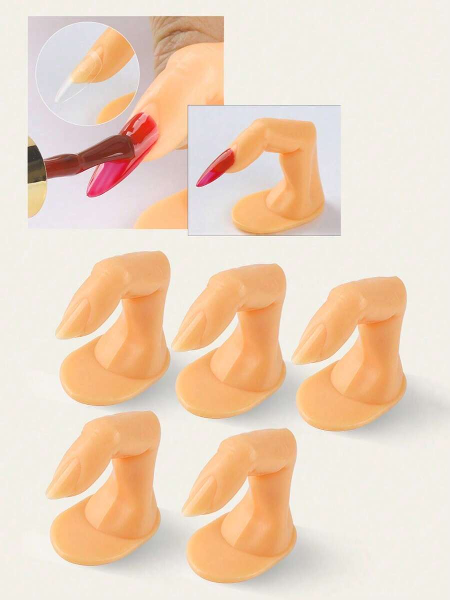 5個/10個裝 壓克力美甲練習手指，美甲指甲油，人造美甲手指，美甲練習手，美甲訓練工具 - 杏色 - 查看 1