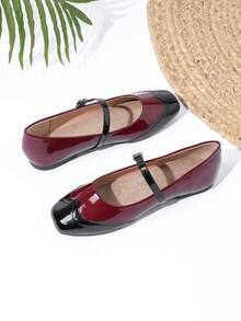 JiaYunNvXie New Low Vamp Soft Sole Mary Jane Shoes Commuter Versatile One-Strap Flat Women's Shoes - Burgundy - View 4