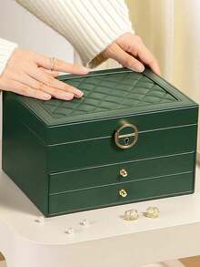 1pc PU Leather Belt Lock 3-Layer Jewelry Box, Jewelry Ring Box, Earring, Necklace Studs, Jewelry Display Box, Transparent Ring Box, Beaded Storage Box, Vintage Gift, Travel Jewelry Storage Box, Portable Jewelry Storage Box, Valentine's Day Gift - Multicolor - View 7