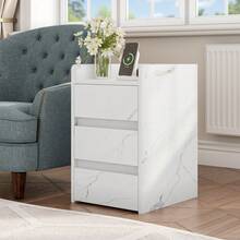 Yitahome Bedside Table With 3 Drawers, Nightstand End Table, Water-Resistant Storage Side Table, 35x40x59cm - Antique White - View 2