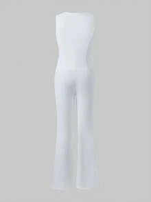 Casual Elegant Commute Daily Office Business Single-Breasted Vest And Flare Pants 2 Pieces Set - White - View 7