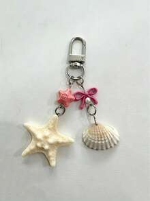 1 pieza Llavero con temática oceánica, diseño de pez, estrella de mar y concha, colgante de teléfono estético y lindo, accesorio de mochila para vacaciones - Rosa Fucsia - Ver 2