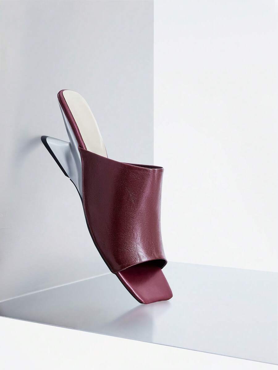 Rollcall Sandal Hak Tinggi Tanpa Tali dengan Ujung Terbuka Warna Merah Anggur untuk Wanita, Sandal Selop Kasual Serbaguna Tanpa Bagian Belakang - Burgundy - View 1