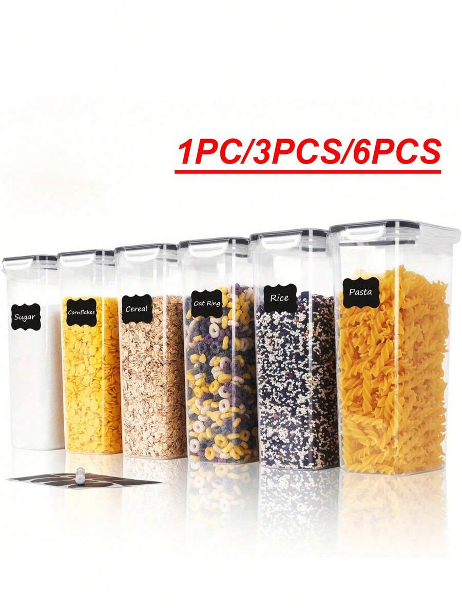 1/3/6 件带盖密封意大利面食储存容器,2.5 升大型塑料食品容器,带标签和标记,用于在食品储藏室和厨房橱柜中储存面粉、糖、意大利面和干货 - 彩色 - 查看 1