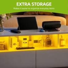 Yitahome Coffee Table With Storage, High Glossy 16 Color Adjustable LED Coffee Tables For Living Room, Black Coffee Table With Open Display Shelf And 4 Drawers, Modern Wooden Rectangle Tea Table - 灰色 - 查看 6