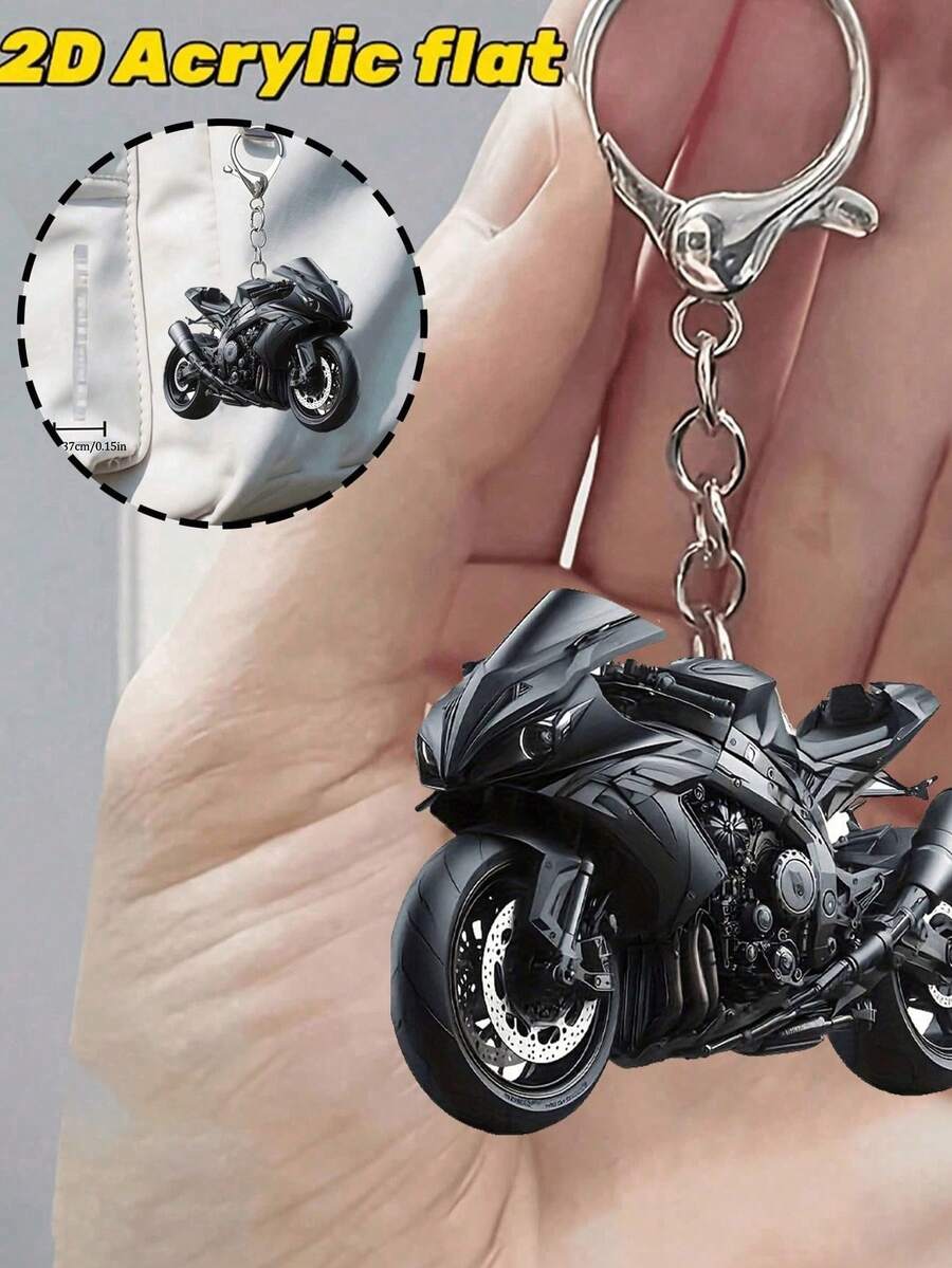 2D Piatto - Portachiavi in acrilico colorato e cool di una moto nera - Moschettone, perfettamente adatto per chiavi di auto, zaini, borse a mano, ciondoli per borse, accessori per auto, decorazione per confezioni | Design divertente | Materiale acrilico, può essere usato come decorazione per portafogli, accessori per telefoni, regali per vacanze, compleanni, San Valentino, matrimoni, damigelle, souvenir, regali per il Ramadan - Multicolore - Visualizzare 1