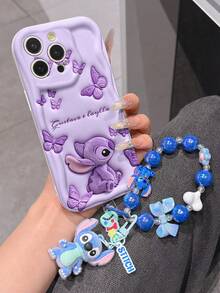 Disney Has Authorized, Phone Case - Chain Set, The Stitch Lilo & Stitch 3D Phone Case Plus A Silicone 3D Stitch Bracelet With Metallic Ring Removable Bracelet, Stitch And Angel Pattern, Compatible With Iphone17/16/15/14/13/12/11/XS/XR/X Plus Pro Max, A Stylish Cartoon Phone Case, The Perfect Gift Choice, Phone Protection, Durable Phone Cover, Great Gift For Friends And Family. - trắng - Xem 4