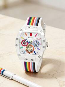 Guess GW0720G1 Phoenix 男士腕錶 41.5mm 白色錶盤 彩虹多功能 白色聚碳酸酯錶殼 彩虹矽膠錶帶 - 均碼 - 查看 9