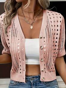 Cardigán de Manga Corta para Primavera y Verano - Rosa vieja - Ver 4