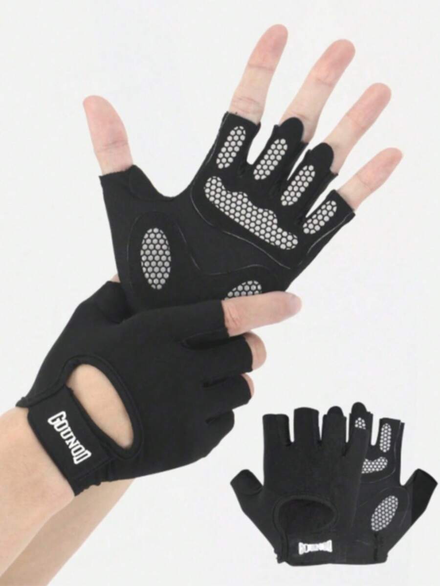 1 Pair Full Palm Weightlifting Gloves, Gym Gloves, Suitable For Gym, Cycling, Workout, Ultra-Lightweight, Unisex. - Black - View 1