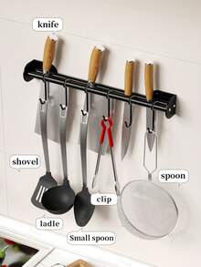 1pc Wall-Mounted Kitchen Rack - Smooth Sliding Hooks, Ample Storage Space, Convenient Paper Towel Holder, Modern Multi-Functional Hanging Bar - Metal Construction, Perfect For Modern Home Decor - Kitchen Hook Rack - View 4