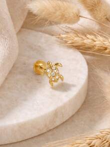 EleRunis 1pc 925 Sterling Silver Micro Turtle Flat Back Labret/Cartilage/Helix/Ear Rim Stud, Exquisite Jewelry, Suitable For Daily Wear And Parties - Gold - View 4