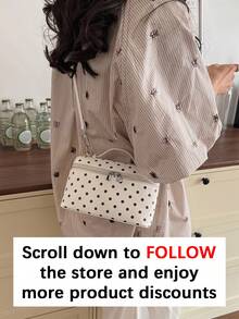 Simple And High-End Casual Versatile Fashionable And Personalized Polka Dot Handbag With Detachable Shoulder Strap Design, Suitable For Commuting - White - View 4