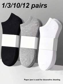1/3/10/12 Pairs Black White Grey Three-Color Unisex Boat Socks, Sweat-Absorbing, Breathable, Simple And Comfortable, Suitable For Daily Wear - Multicolor - View 2