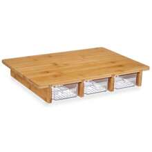 Zylx shopping - Tabla de Cortar de Bambú con 3 Compartimentos y Bandejas Extraíbles, Tabla de Cocina para Picar Organizada, Madera Natural con Cajones de Plástico Transparente, 40x28x6cm - NATURAL - Ver 2