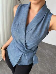 Plain Sleeveless Vest With Drawstring Summer 2026 - 藍色 - 查看 4