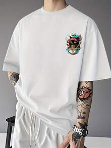 [Imágenes Frontales y Traseras]Camiseta casual de manga corta para hombre con estampado de ramen estilo japonés, adecuada para primavera y verano, ofrece un uso diario cómodo. - Negro - Ver 7