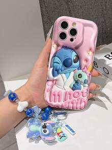 Disney Has Authorized, Phone Case - Chain Set, The Stitch Lilo & Stitch 3D Phone Case Plus A Silicone 3D Stitch Bracelet With Metallic Ring Removable Bracelet, Stitch And Angel Pattern, Compatible With Iphone17/16/15/14/13/12/11/XS/XR/X Plus Pro Max, A Stylish Cartoon Phone Case, The Perfect Gift Choice, Phone Protection, Durable Phone Cover, Great Gift For Friends And Family. - White - View 6