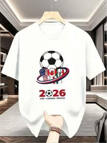 Unisex Short-Sleeved T-Shirt, [Officially Licensed By] The 2026 World Cup, USA, Canada And Mexico Soccer Print T-Shirt For Men And Women, Y2K Style - 白色 - 查看 1