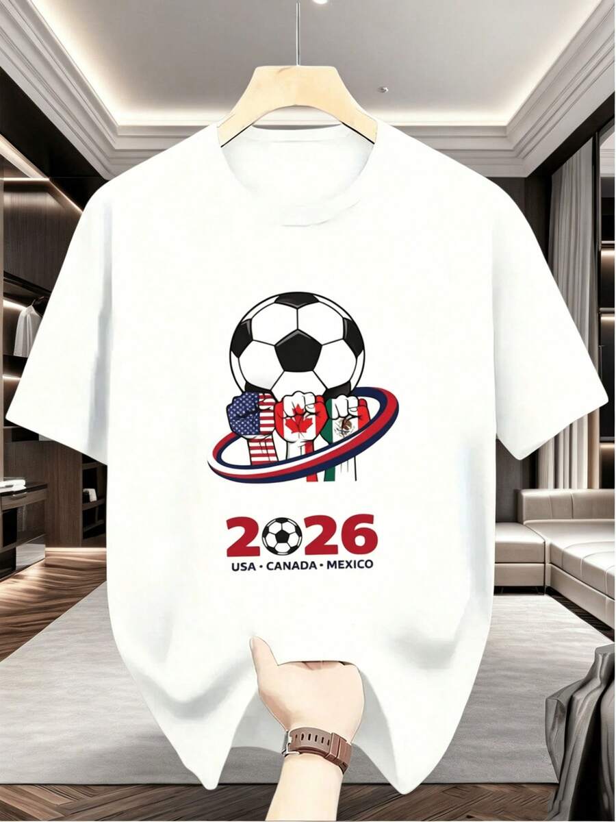 Unisex Short-Sleeved T-Shirt, [Officially Licensed By] The 2026 World Cup, USA, Canada And Mexico Soccer Print T-Shirt For Men And Women, Y2K Style - 白色 - 查看 1
