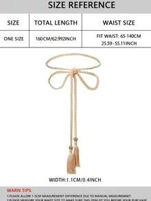 Handmade Woven Extended Waist Rope, Yellow, 1pc - Beige - View 3