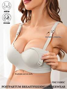 女款哺乳內衣，孕期與哺乳專用，聚攏防下垂，側乳支撐，前開扣設計，灰色，孕產兩用，無鋼圈無縫內衣 - 灰色 - 查看 7
