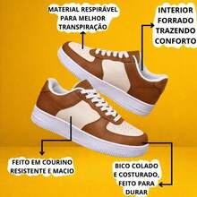 Force Casual Sneakers For Women And Men, Original Fashion - 白色/棕色 - 查看 3