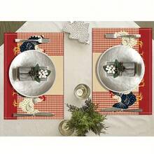 Multi-Pack Farm Chicken Placemats In 2 Styles: Red Checkered & Linen Embroidered. 100% Polyester, Non-Slip, Heat-Resistant, Easy To Clean. Ideal For Farmhouse Kitchens, Meals And Gatherings. - Multicolor - View 6