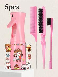 1/3/4/5/6/7件組美髮造型工具，含髮噴瓶、鼠尾梳、髮際線修飾刷與貼紙，適合女孩子，開學季禮物 - 彩色 - 查看 12