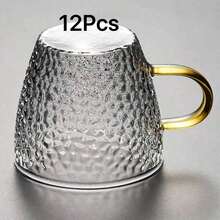 12/6/4/2pcs Set Heat & Cold Resistant Textured Glass Cups, Mini Tea Cups, Small Drinking Glasses, Glassware, Embossed Design, Art Cups, Essential For Tea, Coffee, Water, Suitable For Home & Office, A Delicate Gift - Clear - View 12