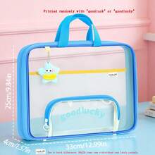 1pc 3-Layer Thickened Transparent Mesh Horizontal Tote Bag, 180° Wide Opening Book Storage Bag With Front Zipper Pen Pouch, Large Capacity Student School Tote, Portable Subject Classification Document Organizer - Single Piece - View 12